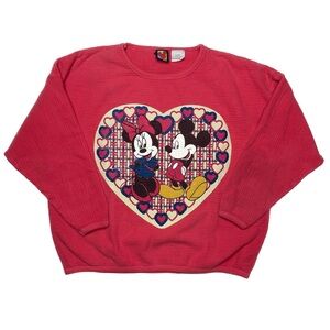 Vintage Disney Red Sweatshirt with Mickey and Minnie Valentines Day Hearts Love